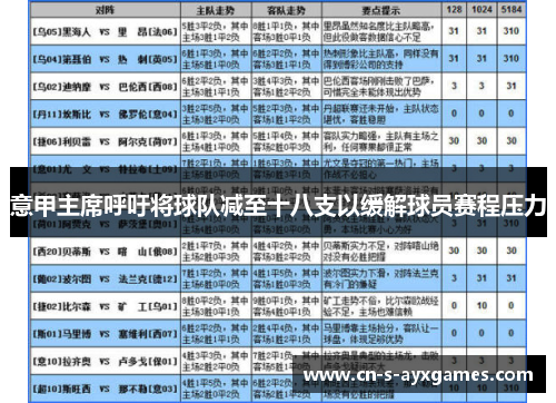 意甲主席呼吁将球队减至十八支以缓解球员赛程压力